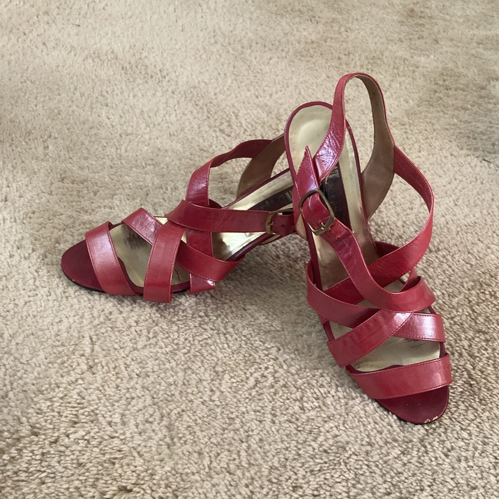Strappy red leather sandals